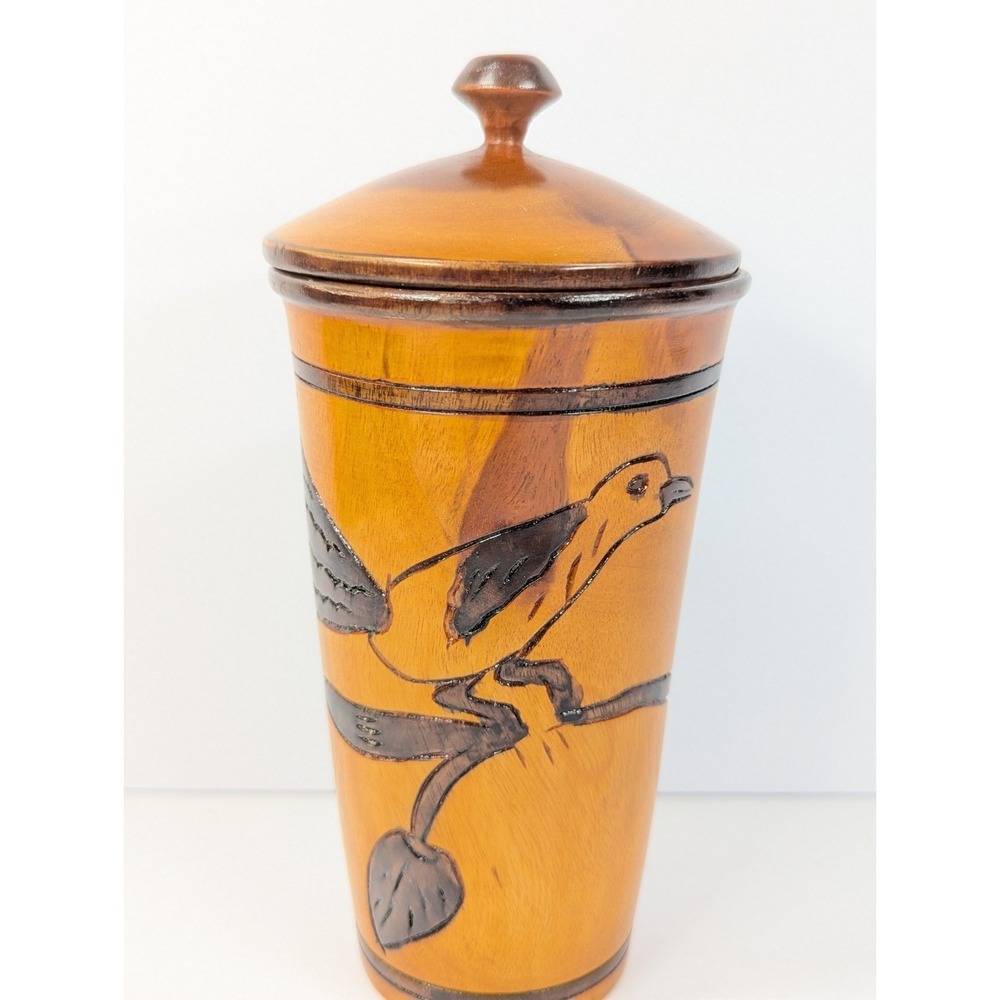 Turned Wood Canister Container with Lid Handmade 8" Tall‎